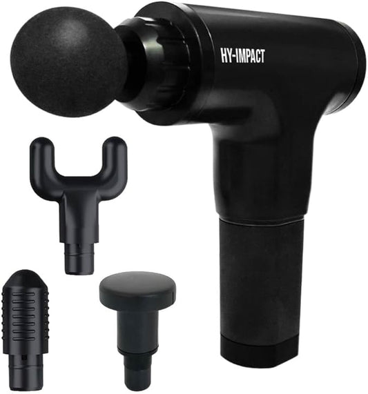 HY Impact Cordless Muscle Massager – Professional Massage Gun with Four Interchangeable Massaging Heads, Portable and Lightweight, Six Intensity Speeds Gives Fast Recovery from Fatigue and Soreness