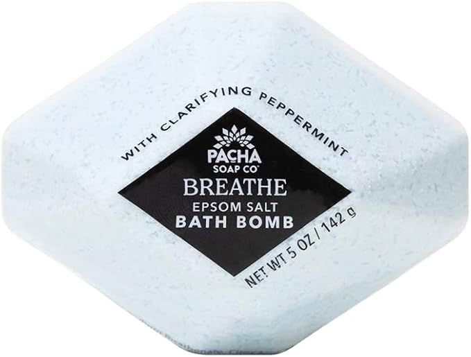 Pacha Soap Co. Epsom Salt Bath Bombs - Breathe (Peppermint & Eucalyptus), Nourishing Aromatherapy Bath Fizzies with Clean Ingredients and Essential Oils, Handcrafted in The USA, 3-Pack, 5 oz Each
