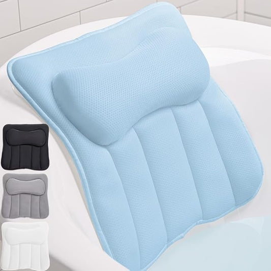 GORILLA GRIP Bath Pillow for Tub, Strong Suction Cups, Headrest with Mesh FlexComfort Technology, Neck, Head and Back Support, Luxury Machine Wash Bathtub Pillows, Spa Essential Accessories, Blue