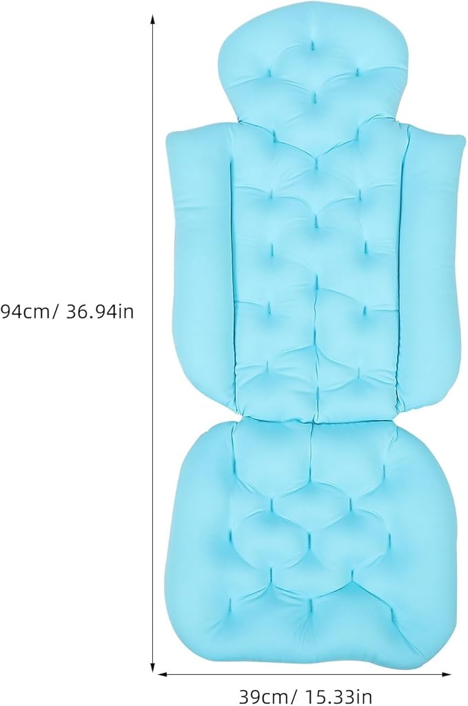 Zerodeko Full Body Bath Pillow with Back Support and Non-Slip Suction Cups, Blue Bathtub Cushion Mat for Adults, Comfortable Neck and Headrest Bath Tub Pillow for Relaxing Bathing