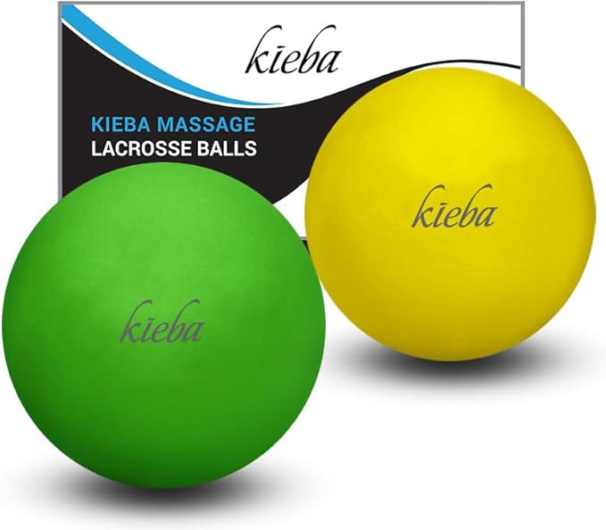 Kieba Massage Lacrosse Balls for Myofascial Release, Trigger Point Therapy, Muscle Knots, and Yoga Therapy. Set of 2 Firm Balls (Green and Yellow)