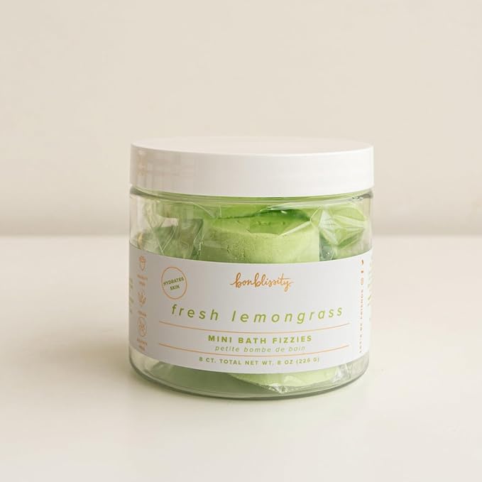 Bonblissity Mini Bath Bombs for Women, 8 pcs - Fresh Lemongrass Scented Fizzies, Multipurpose Moisturizing Bath Bomb, Shower Steamer, or Foot Soak, Home Aromatherapy with Hydrating Natural Oils