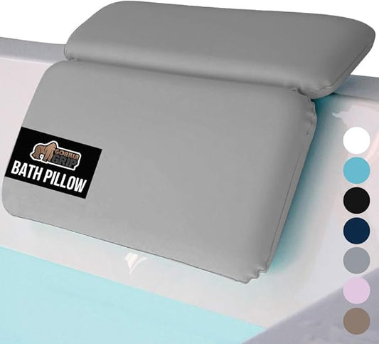 GORILLA GRIP Bath Pillow for Tub, Strong Suction Cups, Luxury Bathtub Pillows, Headrest Neck and Back Support, Relaxing Hot Tub and Home Spa Accessories, Bathroom Essentials, Gifts for Women, Gray