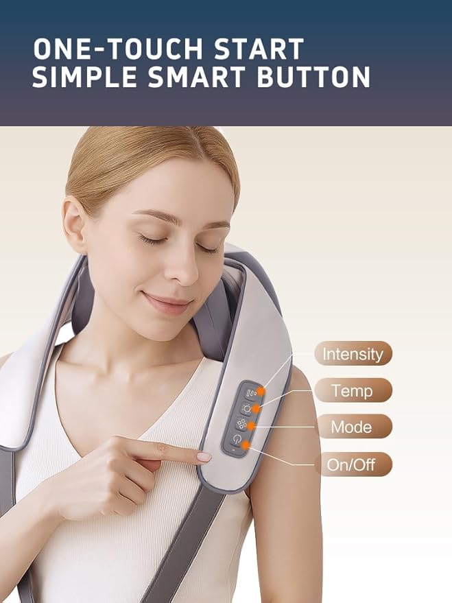 Shiatsu Neck and Shoulder Massager with Heat, 6D Deep Tissue Massager for Pain Relief, Cordless Portable Electric Kneading Massager for Home Office, Gift for Mom, Dad, Birthday, New Year