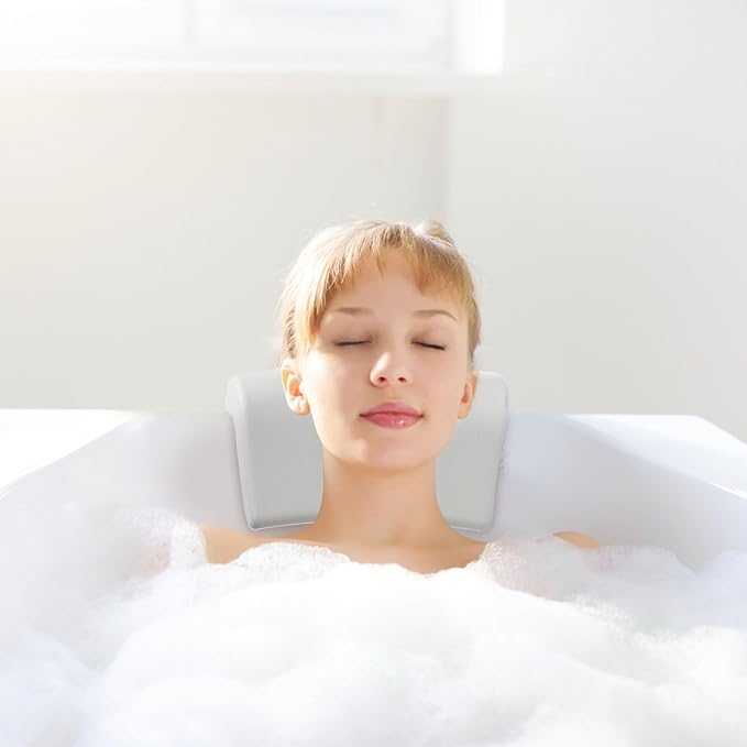 Zerodeko Bathtub Pillow Pu Cushion with Suction Cups, Neck and Head Support Bath Cushion for Adults, White Shower Pillow for Home Bathtub Relaxation