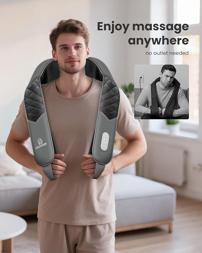 COMFIER Cordless Neck Massager with Heat, Back Massager for Pain Relief deep Tissue, 3D Shiatsu Neck Shoulder Massage with Carry Bag, White Elephant Gift for Adult