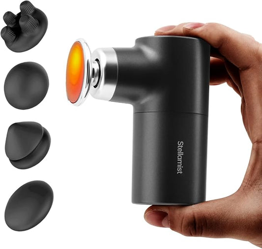 Mini Thermal Massage Gun with Heat, Portable Hand Held Massager Gun with Heat, Portable Percussion Muscle Massager with 4 Massage Heads for for Dad, Office, Home, Athletes