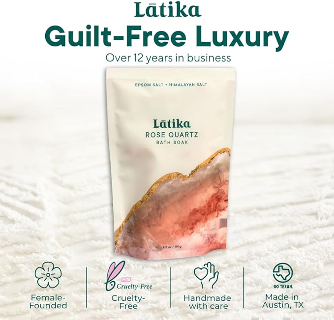 Latika Geode-Inspired Bath Soak Single Pack- Rose Quartz with Essential Oils & Epsom Salt for Stress Relief, Muscle Recovery & Skin Care [1 Pack]
