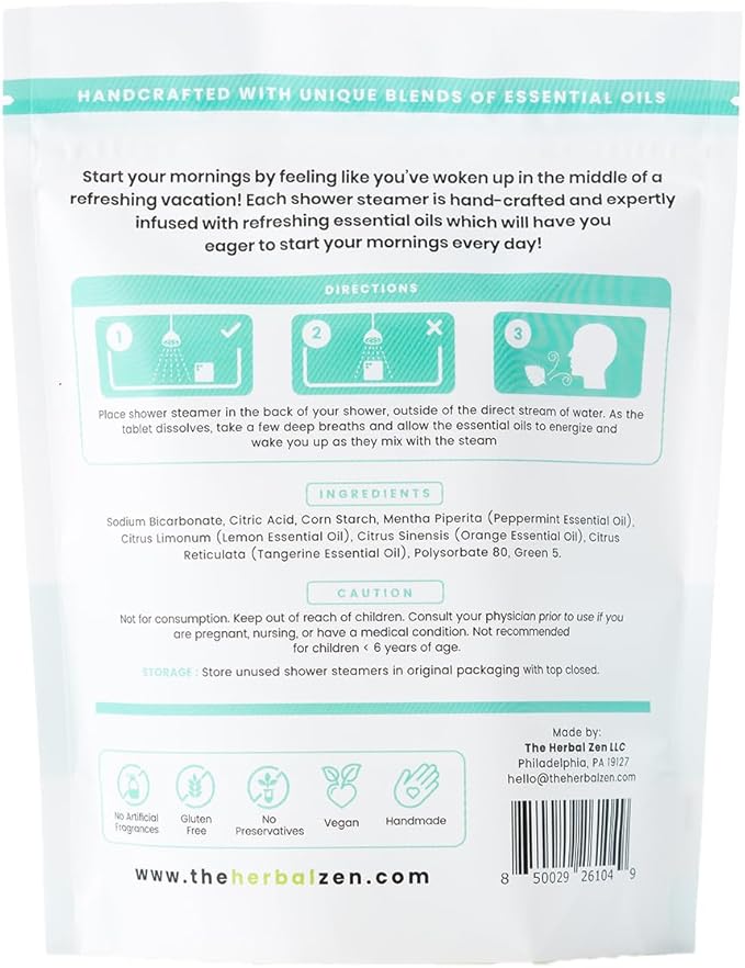 Morning Citrus Mint Shower Steamers Aromatherapy for Energy - USA Made Valentines Day Gift for Her and Him - Peppermint & Orange Shower Bomb Tablets – Soothing Natural Essential Oils (10 Pack)