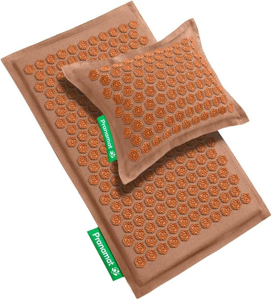 Acupressure Large Mat and Pillow Set, Premium Acupressure Therapy for Pain Relief and Relaxation, Handcrafted in Europe with Sustainable and Natural Materials (Caramel Mousse)