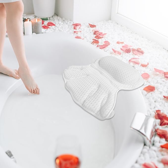 Ciieeo 4d Bath Pillow for Tub Machine Washable Bathtub Cushion with Suction Cups Neck and Back Support Bath Cushion for Adults for Relaxing