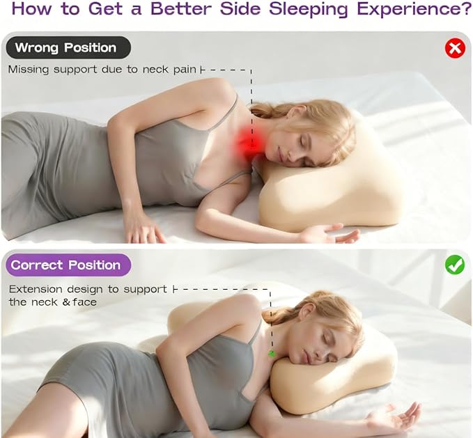 Side Sleeper Pillows - Patented Cervical Neck Pillow for Sleeping with Cooling & Removable Cover- High Loft Heavy Density Memory Foam Pillow for Side Back Sleepers (Beige)