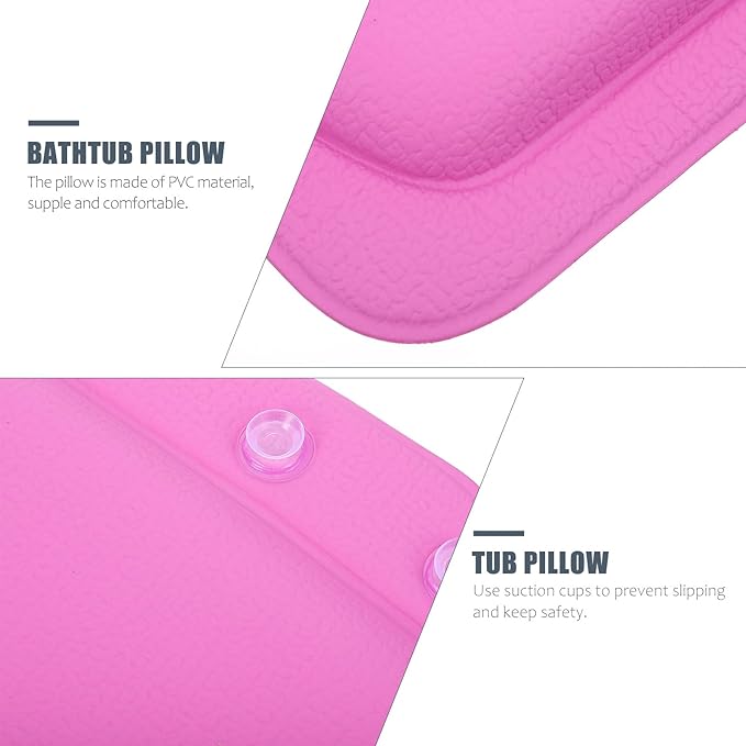 Bath Pillow for Tub Head Neck Rest, PVC Foam Non-Slip Spa Bath Cushion with Textured Purple Cover, Bathtub Accessory for Relaxing Shower and Spa Use