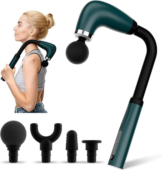Massage Gun with Upgraded Extension Handle,Back Massage Gun Deep Tissue,Back Massager for Pain Relief for Muscles Neck Shoulders Waist Arm Legs Foot,4 Replaceable Heads & 9 Speeds (Green)