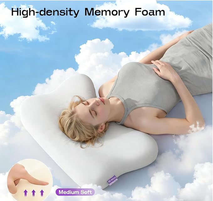 Side Sleeper Pillows - Patented Cervical Neck Pillow for Sleeping with Cooling & Removable Cover- High Loft Heavy Density Memory Foam Pillow for Side Back Sleepers (Light Grey)