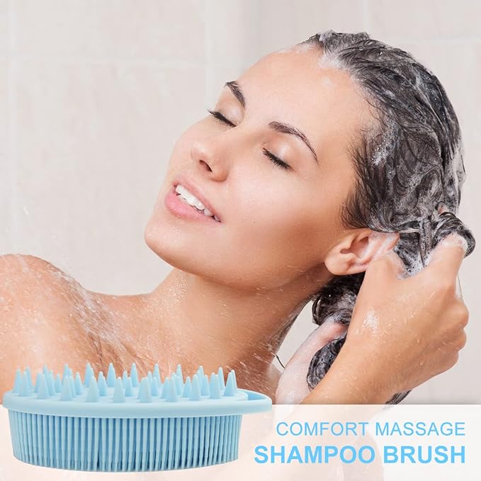 Upgrade 2 in 1 Bath and Shampoo Body Brush, Silicone Body Scrubber for Use in Shower, Exfoliating Body Brush, Premium Silicone Loofah, Head Scrubber, Scalp Massager/Brush, Easy to Clean (1PC Blue)