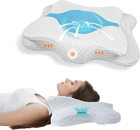 Memory Foam Pillows, Cervical Pillow for Neck and Shoulder Pain Relief, Ergonomic Contour Bed Pillow, Soft for Side Sleep Stomach Sleeping and Back Sleeper