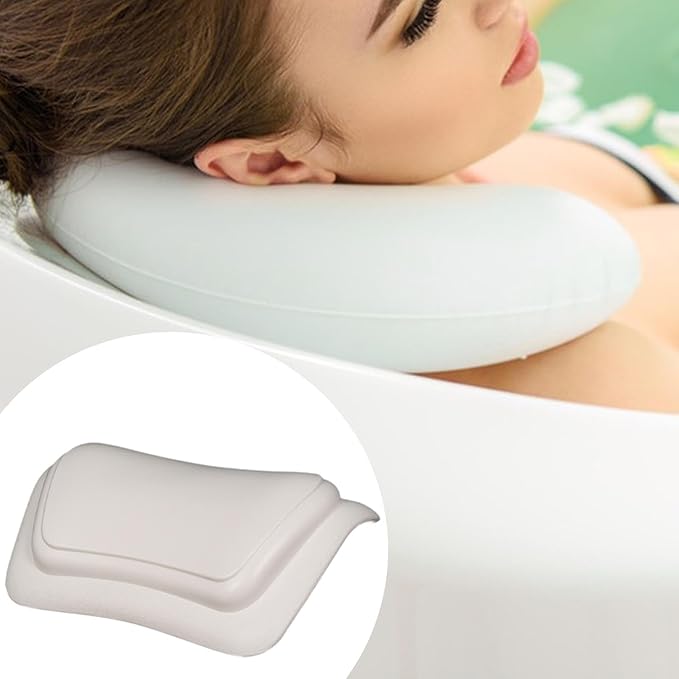 Bath Pillow for Tub, Headrest, Comfortable Neck Support with Suction Base, Non-Slip, Bathroom Essentials for, White