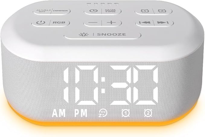 Small Digital Alarm Clock for Bedrooms Sound Machine with 30 Soothing Sound Plug in Bedside Clock with Night Light Noise Machine Battery Backup 15 Wake up Sound Clock for Teen Kid Heavy Sleeper Snooze