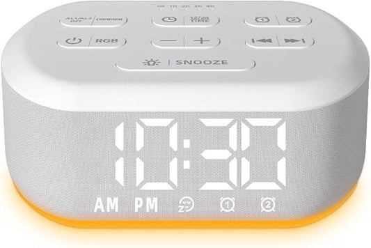 Small Digital Alarm Clock for Bedrooms Sound Machine with 30 Soothing Sound Plug in Bedside Clock with Night Light Noise Machine Battery Backup 15 Wake up Sound Clock for Teen Kid Heavy Sleeper Snooze