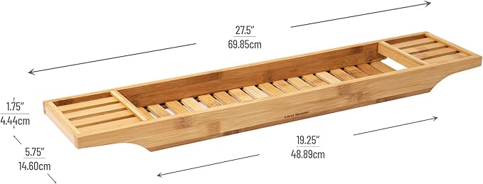 Mind Reader Bathtub Tray, Shower Organizer, Bathroom Accessory, Wood Tray, Rayon from Bamboo, 27.5" L x 5.75" Wx 1.75" H, Brown