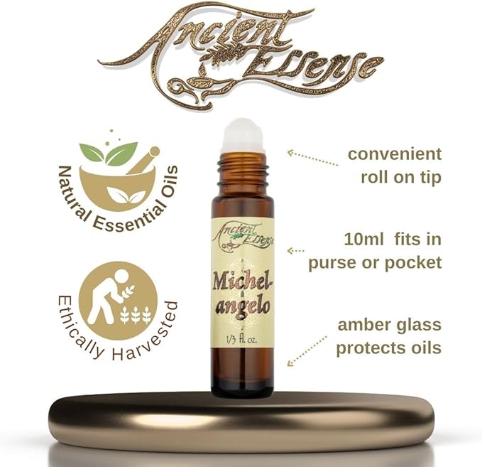 Ancient Essence Michelangelo Essential Oil Roll On Rejuvenates Skin Aromatherapy Calming & Relaxing Therapeutic Grade (1/3 FL OZ)