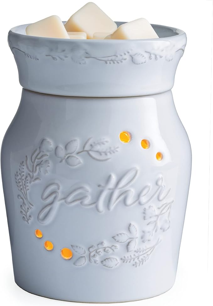 Candle Warmers ETC. Illumination Fragrance Warmer- Light-Up Warmer for Warming Scented Candle Wax Melts and Tarts or to Freshen Room, White Holiday Gather