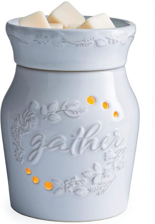 Candle Warmers ETC. Illumination Fragrance Warmer- Light-Up Warmer for Warming Scented Candle Wax Melts and Tarts or to Freshen Room, White Holiday Gather