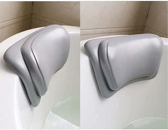 Ergonomic Bath Tub Pillows with Suction Cups, Bath Pillow for Tub, Bathtub Pillow Rest for Home Spa, Soft, Waterproof Headrest,Grey