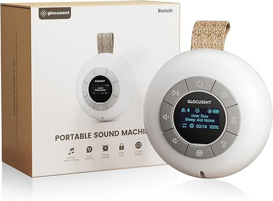Glocusent Portable Sound Machine for Baby Kids Adults - 62 Sounds & 5W Speaker White Noise Machine for Sleeping, 30-hr Lasting Rechargeable Sound Machine with 4 Timer, Suitable for Home Travel