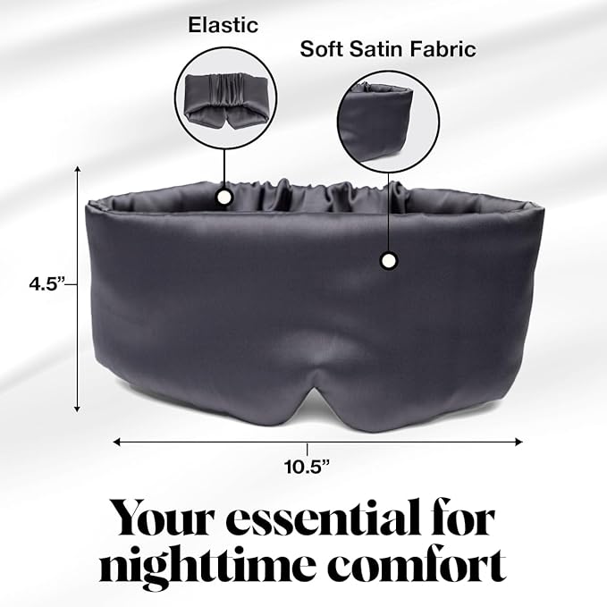 Kitsch Satin Sleep Mask - Eye Masks for Sleep, Softer Than Silk Satin Sleeping Mask Blindfold and Sleep Masks for Women and Men, Eye Care Travel Essentials - Charcoal Black