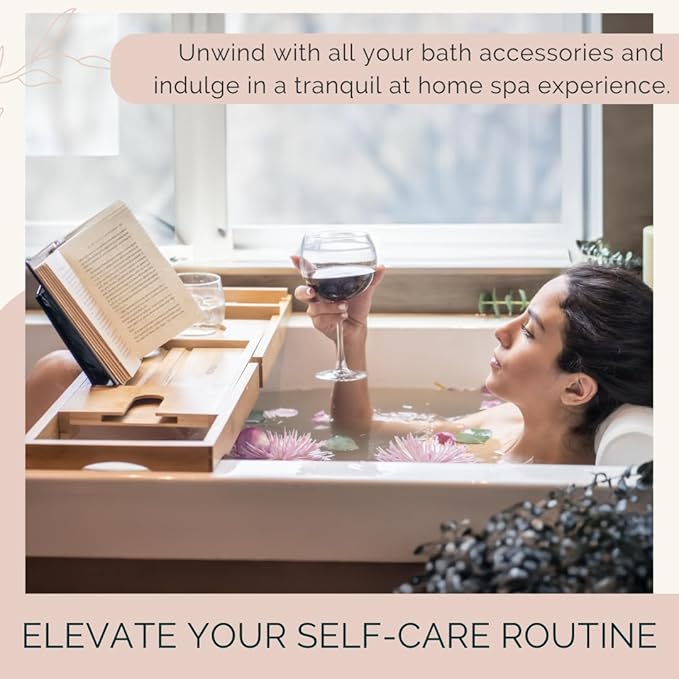 Foldable Bathtub Tray Caddy - Expandable Bath Tray for Tub | Secure, Non-Slip Bathtub Caddy for Tub for Bath Accessories, Self Care Home Spa Gift Set, Relaxing Gifts for Women, New Moms, House Warming