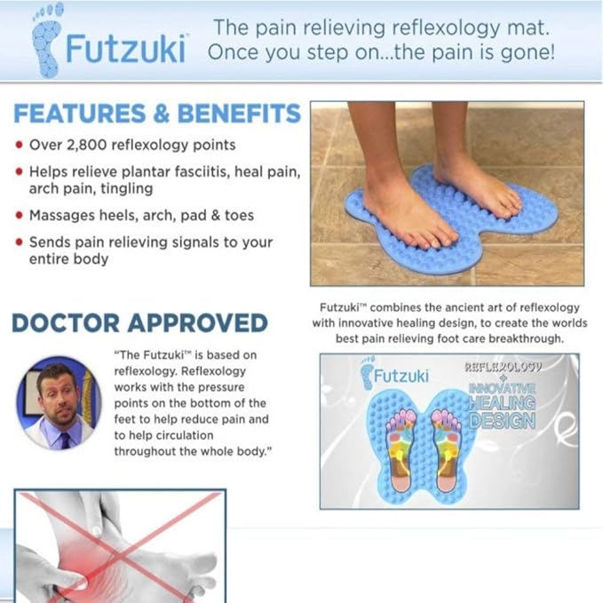AS SEEN ON TV NEW :Futzuki Reflexology Mat Foot massager acupressure pain & Relieve stress treatment (Blue)