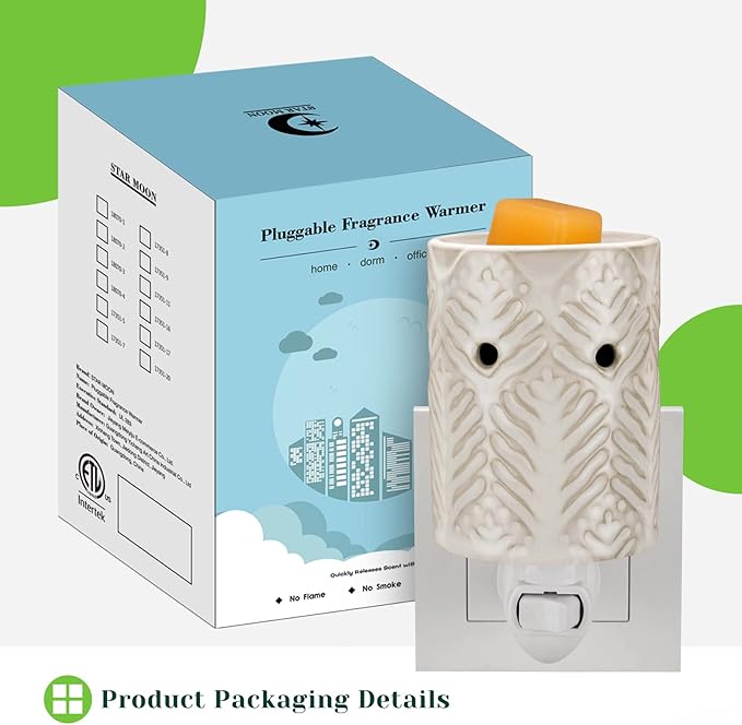 STAR MOON Ceramic Pluggable Wax Melt Warmer for Scented Wax, Diffuser for Fragrance Oil, Candle Melter Plug in Wall for Home, Office and Spa, Ideal Gifts, with Two Bulbs