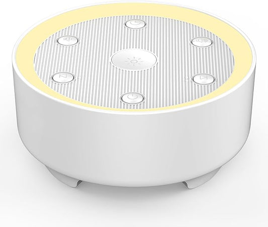 Kipcush White Noise Machine - 21 Soothing Non-Looping Sounds, Dimmable Night Light, & Blind-Touch Buttons | USB-Powered Portable Sleep Therapy for Babies, Adults, Office & Travel - White