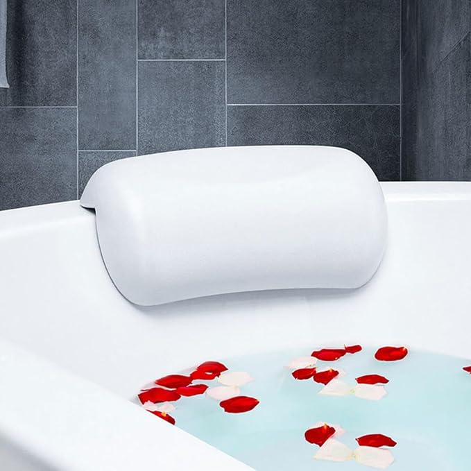 Zerodeko Tub Pillow with Suction Cups White Bath Pillow Head Support Cushion for Neck and Back Relaxation in Bathtubs