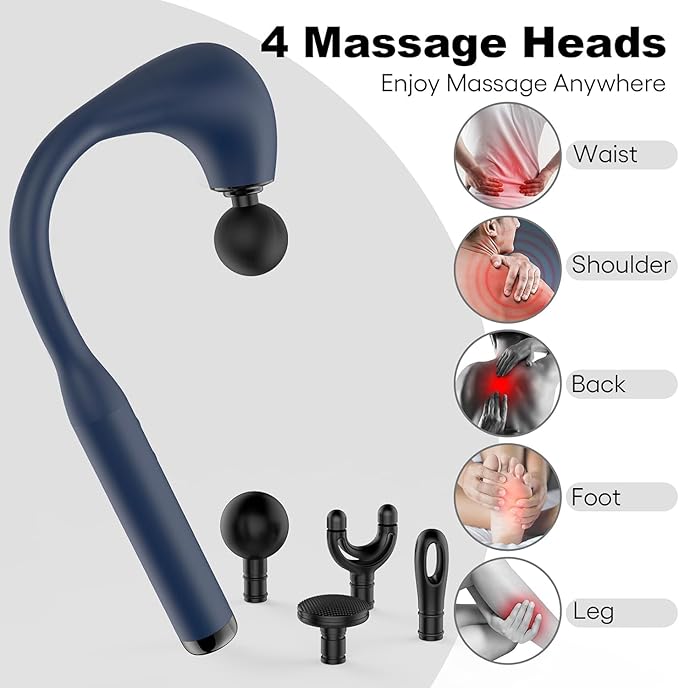 Massage Gun Deep Tissue with Extended Handle Revolutionary U-Shaped Back Massager,Body Massager for Neck,Shoulder,Leg(Dark Blue)