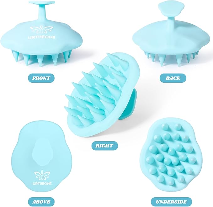 URTHEONE Scalp Massager Shampoo Brush for Hair Growth,Soft Silicone Scalp Scrubber Shower Brush for Women Men Kids Stress Relax&Scalp Exfoliator,Scalp Scrubber for Dandruff Removal (Cyan)
