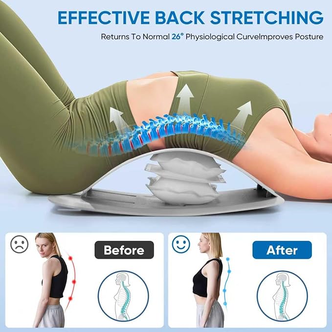 Ergonomic Lumbar Support Board, Lower Back Stretcher Adjustable Air Compression Mat Spinal Decompression Device, Back Stretcher for Lower Back Pain Relief,Ideal for Adults at Home or Work(grey)