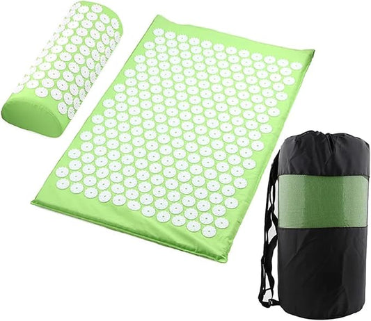 Acupressure Mat Fit for Body Massage Relieve Stress, Back Pain Spike Cushion Yoga Acupuncture(L Green with Bag)