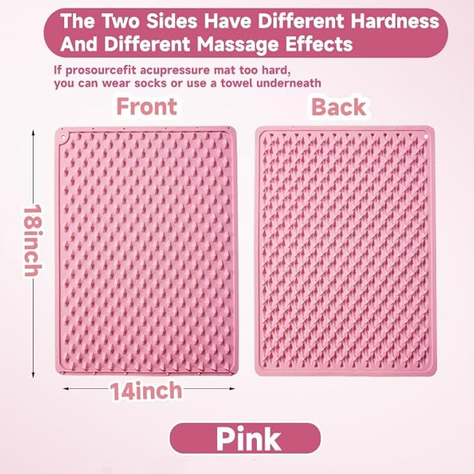 Portable Feet Acupressure Mat, Silicone Reflexology Pad, Moderate Hardness Pressure Point Mat for Foot Pain Relief, Anti-Fatigue, Connectable for Running & Fitness Activities, 18'×14'inch, Pink