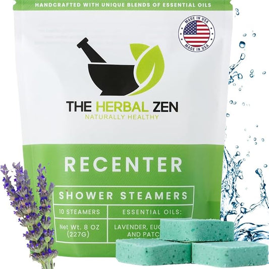 Recenter Shower Steamers Aromatherapy for Relaxing - USA Made Valentines Day Gift for Her and Him - Lavender & Eucalyptus Shower Bomb Tablets – Soothing Natural Essential Oils (10 Pack)