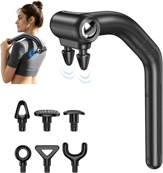 Dual-Head Muscle Massage Gun Pain Relief Deep Tissue, 3-in-1 Percussion Back Massager with Detachable Extension Handle, Muscle Massager for Back, Neck, Shoulder & Body, 6 Speed Levels (Black)
