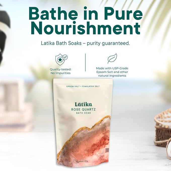 Latika Geode-Inspired Bath Soak Single Pack- Rose Quartz with Essential Oils & Epsom Salt for Stress Relief, Muscle Recovery & Skin Care [1 Pack]