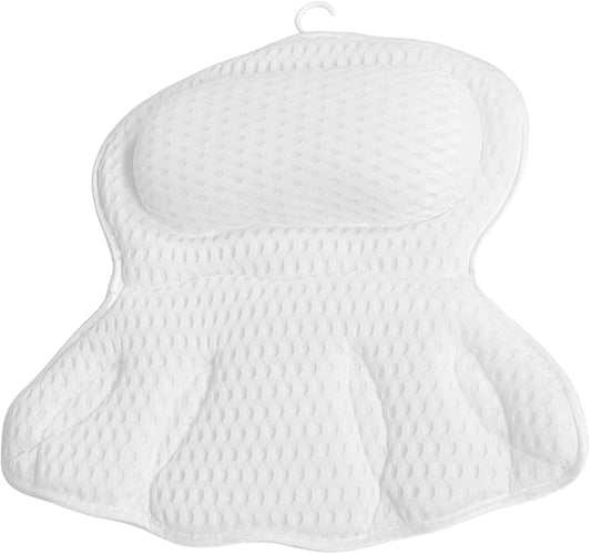 Homoyoyo Luxury Bath Pillow for Tub with 4d Headrest, Machine Washable White Bathtub Cushion with Suction Cups for Neck and Back Support, Spa Bath Accessory for Relaxation
