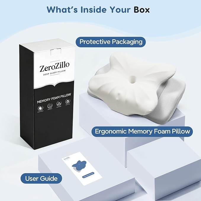 Cervical Neck Pillow for Sleeping Ergonomic Memory Foam Pillow for Neck Pain Relief, Dual Height Contour Support with Cooling Breathable Pillowcase for Side Back Stomach Sleepers