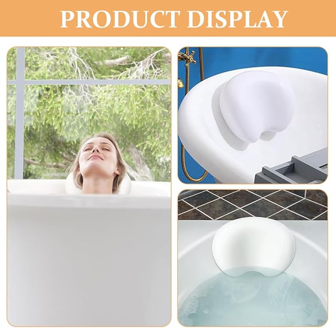 Luxury Bath Pillow for Tub with Non-Slip Back Support, 3D Ergonomic Headrest Cushion for Bathtub Neck Relief, White Bath Pillow Accessory for Home Spa and Relaxation