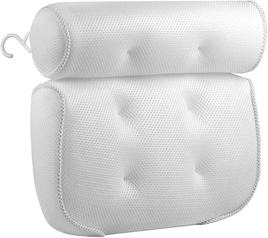 Zerodeko 3D Mesh Non-Slip Bath Pillow with 6 Suction Cups, Tub Neck and Headrest Cushion for Relaxation and Bathroom Use, White Bath Accessory for Comfort