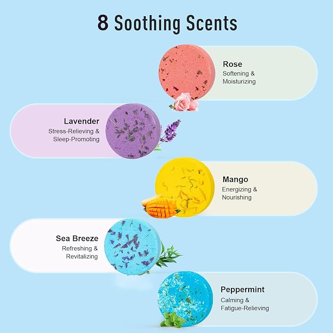 Shower Steamers Aromatherapy Bath Bombs, Tablets with Pure Essential Oils, 8 Sweet Sensual Scents, Idea Gifts Set for Stress Relief, Ideal Valentines Gift 8 Packs