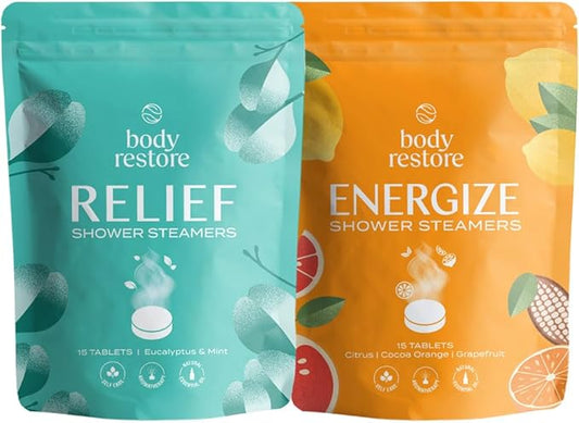 Body Restore Shower Steamers Aromatherapy (15 Packs x 2) - Gifts for Mom, Gifts for Women & Men, Shower Bath Bombs, Eucalyptus, Citrus Grove Essential Oils, Stress Relief